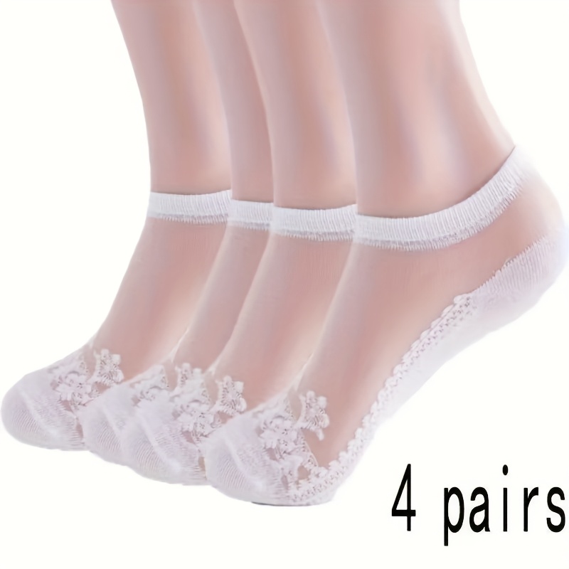 Image of 4 Pairs Of Summer Thin Socks Transparent Crystal Anti-pickup Women's Boat Socks