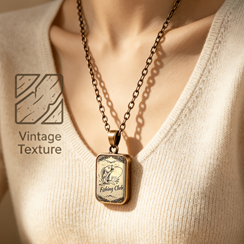 Women's Double-Sided Square Glass Tag Necklace