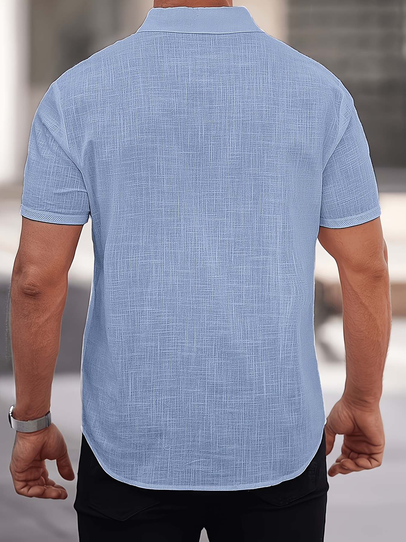Men's Solid Color Short-sleeve Shirt, Lightweight Breathable Fabric for Summer, Classic Collar, Relaxed Fit, Textured Material, Suitable for Casual Wear, Office and Weekends, Short-sleeve Top, Non-stretch Material, Durable Casual Clothing