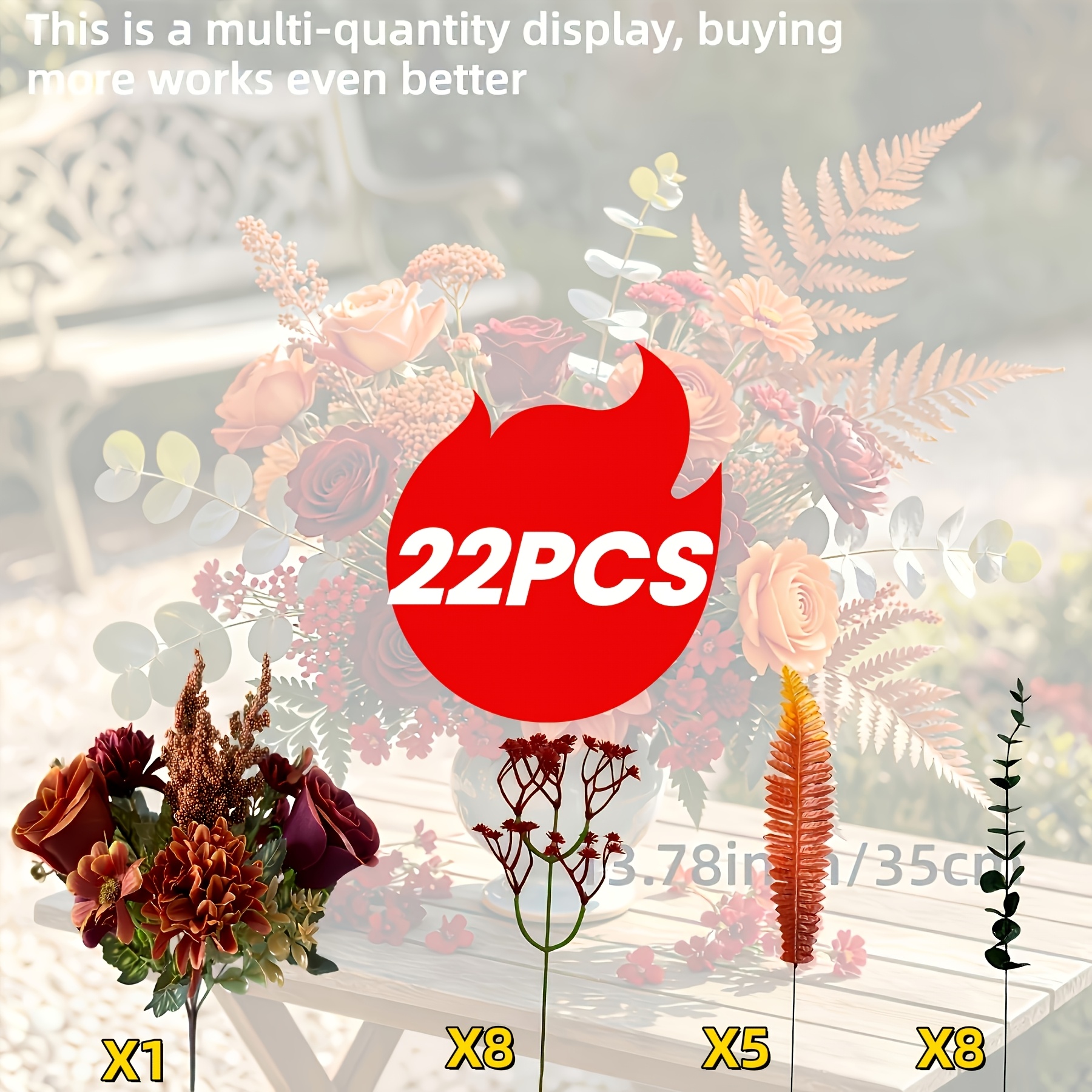 TEMU Juego de 22 piezas de lujo surtido - Flores artificiales de otoño, rosas y flores de pétalo combinadas con eucalipto verde, de gypsophila y