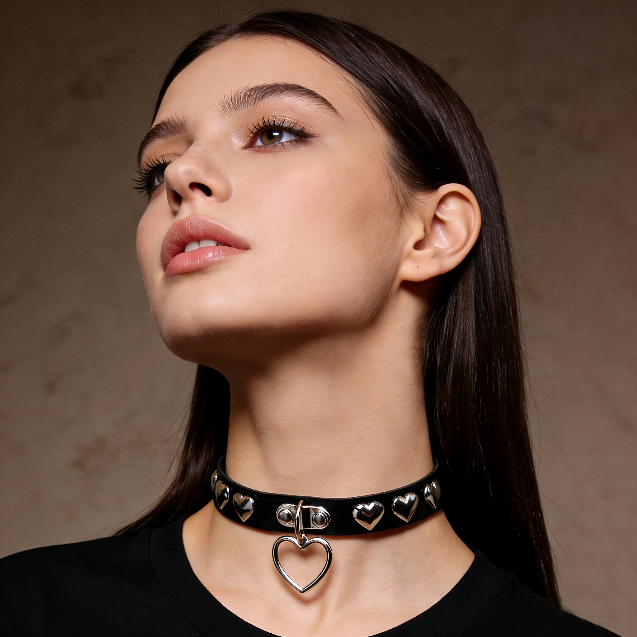 1pc punk style cute faux leather choker with heart pendant ideal for party and daily wear suitable for  