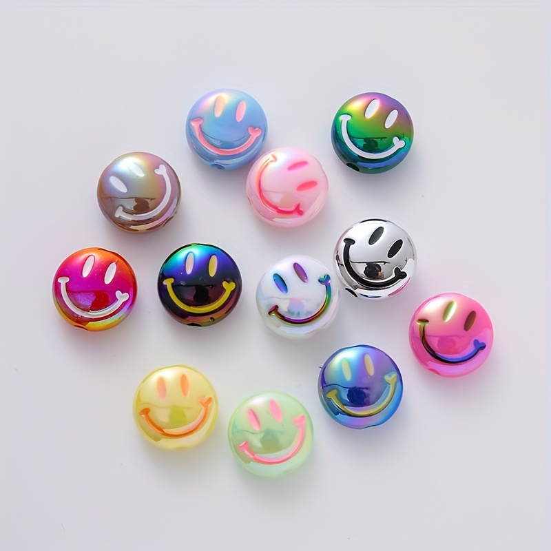 E-shop 12 Stück Acrylperlen - 15 mm Smiley Gesicht Perlen, geeignet für Armbandherstellung
