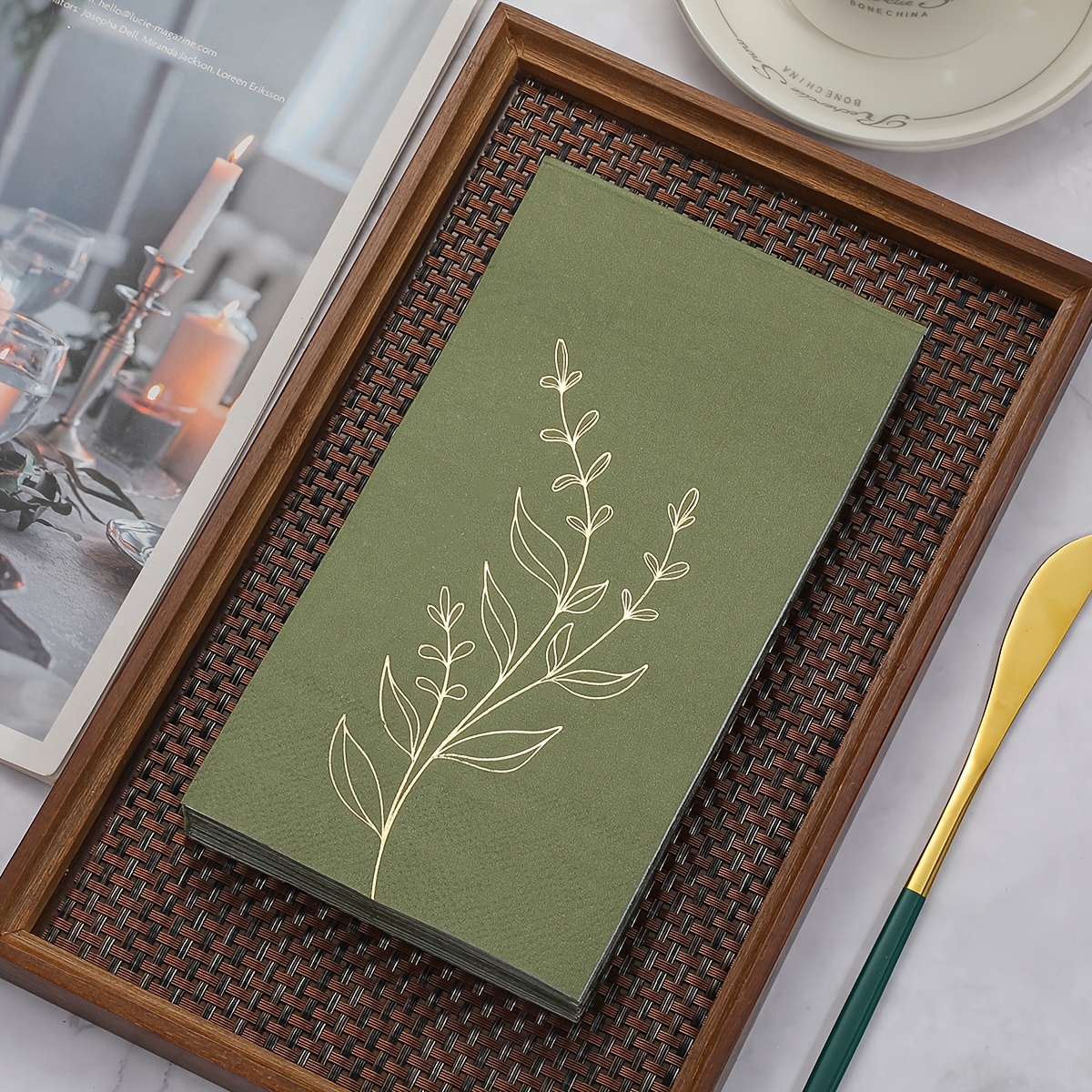 E-shop 20 Stück Salbeigrün Blatt heiße Blatt Papiertücher, 13x15,75 Zoll, 2-lagige Papierservietten, für Hochzeiten, Brautgeschenkpartys, Geburtstage,