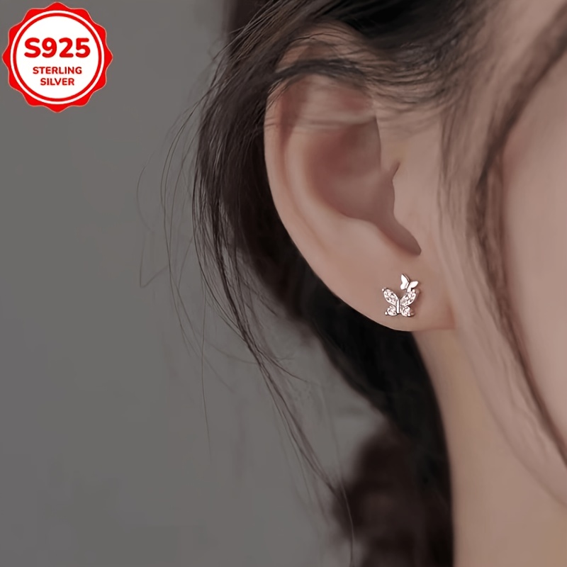 Women's S925 Double Butterfly Stud Earrings, Sweet Design