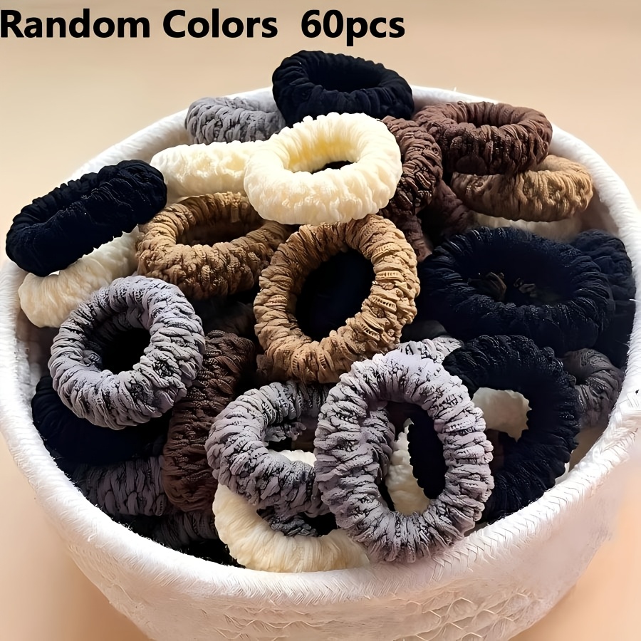 TEMU Ensemble de 60 élastiques à cheveux grêle plissés, couleurs aléatoires Morandi, 60 pièces, durables et doux, ne serrent pas , grande capacité,