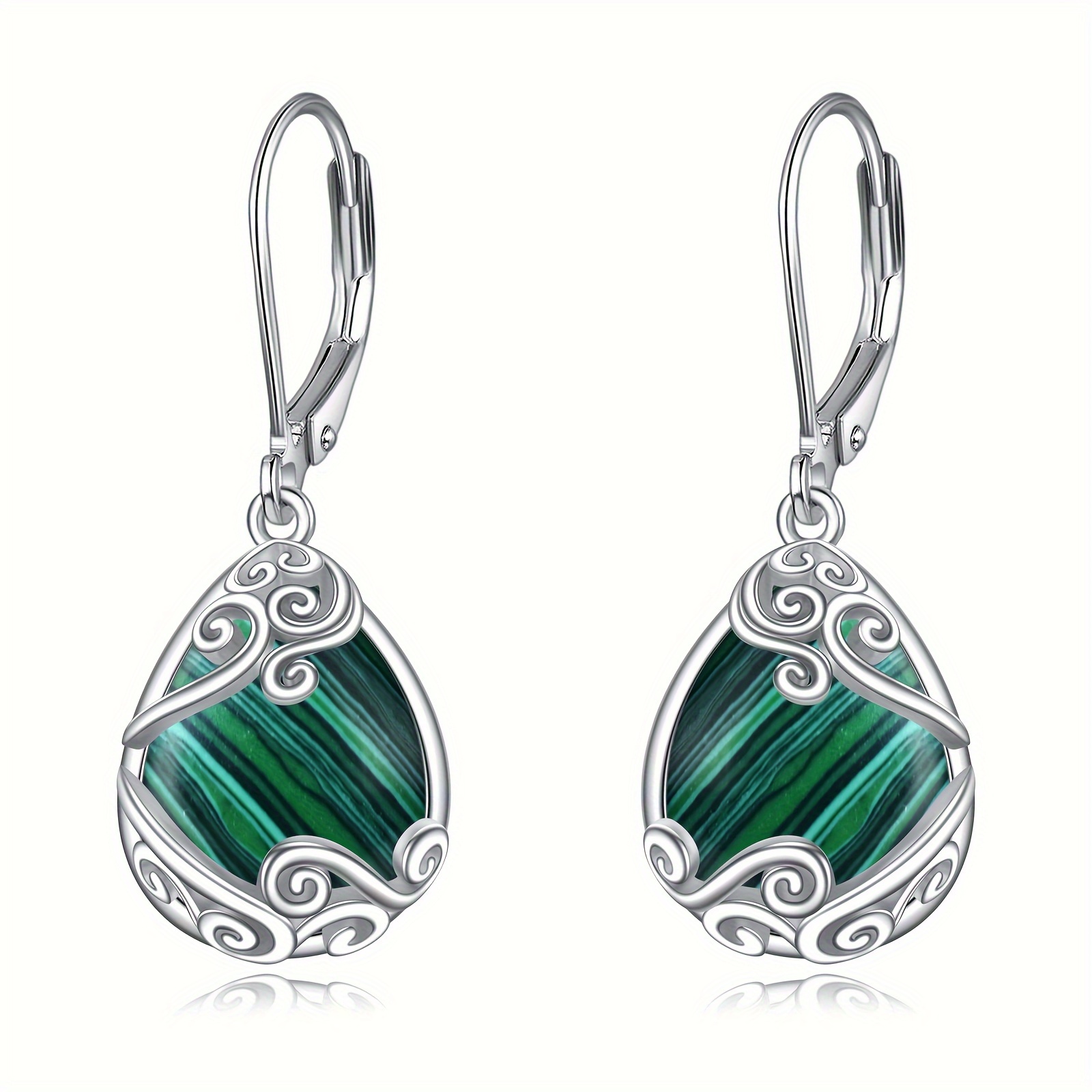 

925 Sterling Silver Malachite Drop Dangle Earrings Filigree Teardrop Earrings 925 Sterling Silver Malachite Leverback Earrings For Women Jewelry Gifts