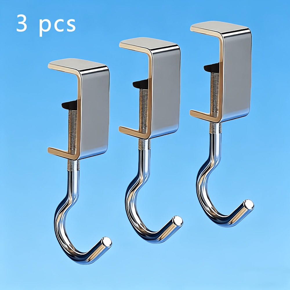 TEMU 3pcs/6pcs Desk Side Hanging Bag Hooks, Adjustable, Installed Without Nails Or Adhesives, Storing Backpacks And Crossbody Bags, Suitable For