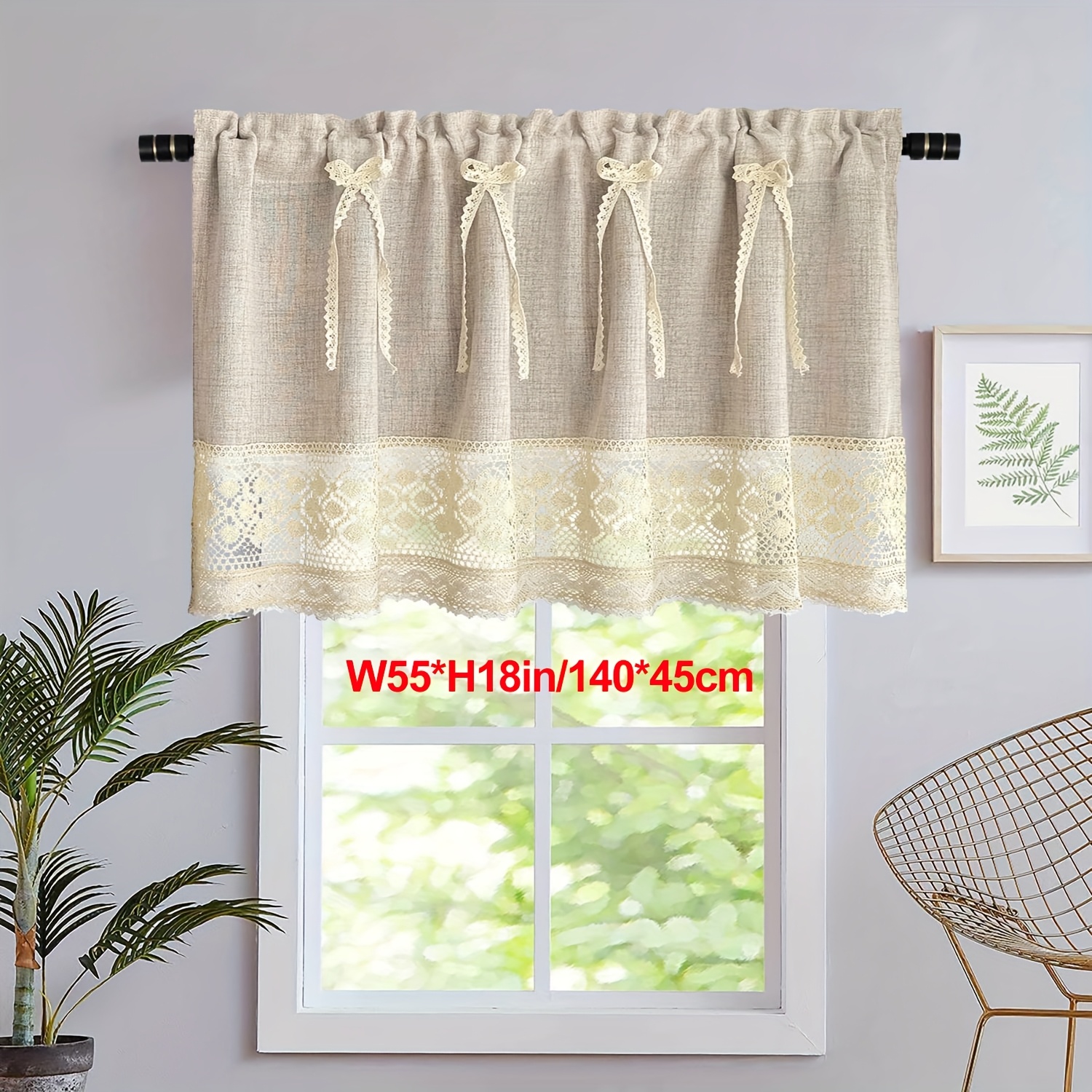 1pc American Crochet Hollow Short Curtains, Imitation Linen Texture Curtains For Kitchen Window Half Curtains, With Coffee Curtain 1 Panel Rod Pocket