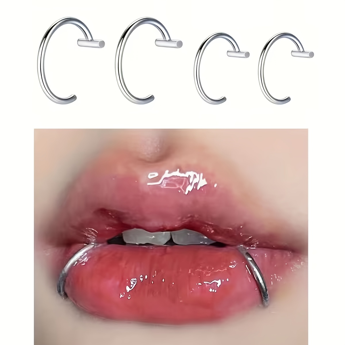 TEMU Set da 4 pezzi di anelli per finti da 8mm e 10mm adatti per a clip per , gioielli per piercing corporeo senza foratura