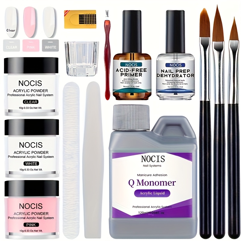 Image of Acrylic Nail Kit: Keratin Acrylic Powder With Castor Oil Vitamin E Nail Primer Nail Glue French Tips Pink Rhinestones Complete Tools Everything For Beginners Diy Christmas Gift