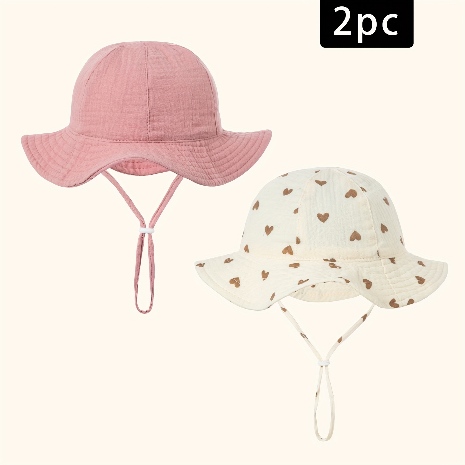 Image of 2pcs 3-12m Baby Cute Fisherman Hats, Infant Double-layer Sunshade Sunscreen Warm Windproof Bib Hats, Wear, Suitable For Daily Casual And Outdoor Use