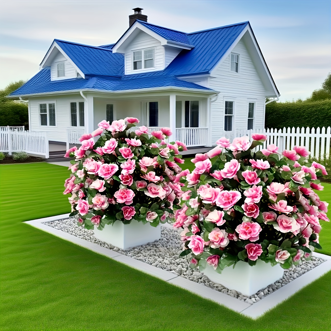 1pc new exquisite plug in pink azalea bouquet with base and green leaves high quality plastic indoor outdoor decor   no maintenance required suitable for porch courtyard garden artificial outdoor flowers