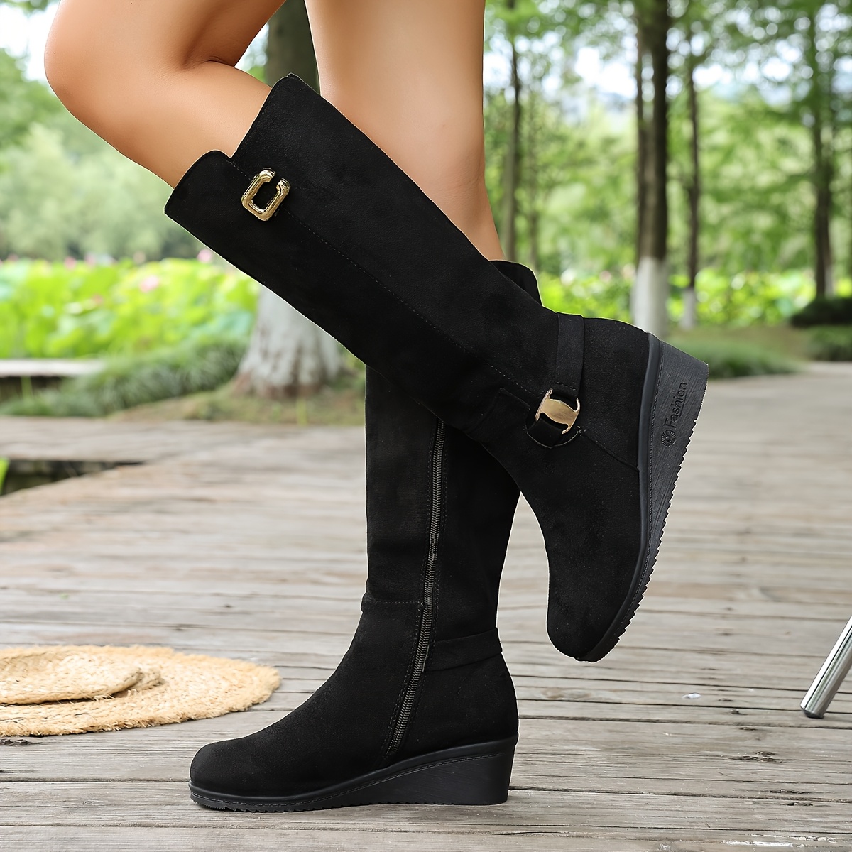 TEMU Women's Low Block Heel Comfortable Fashion Long Boots, Women Shoes