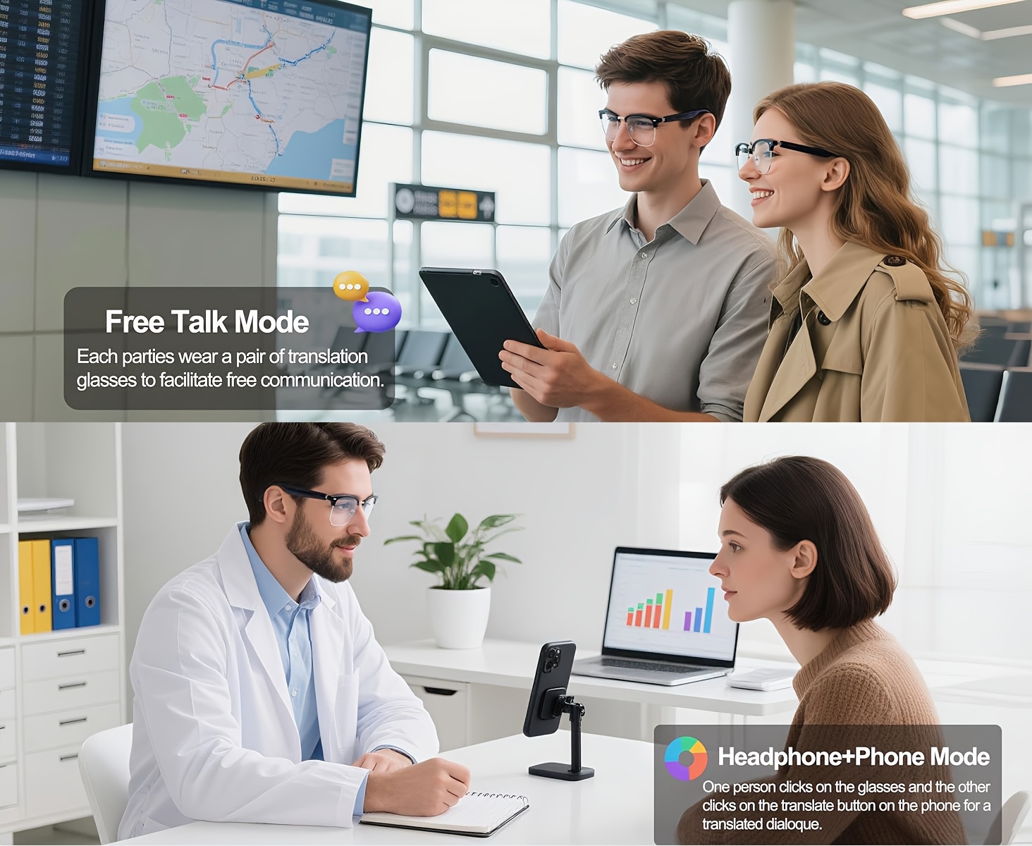 AI Smart Glasses, Smart Glasses with 100+ Languages Real Time Translation Support, Meeting Minutes, Video Translation, AI Chat, Chat GPT System, Photochromic Lenses, New Multi-functional Audio Glasses for Men And Women, Built-in Microphone