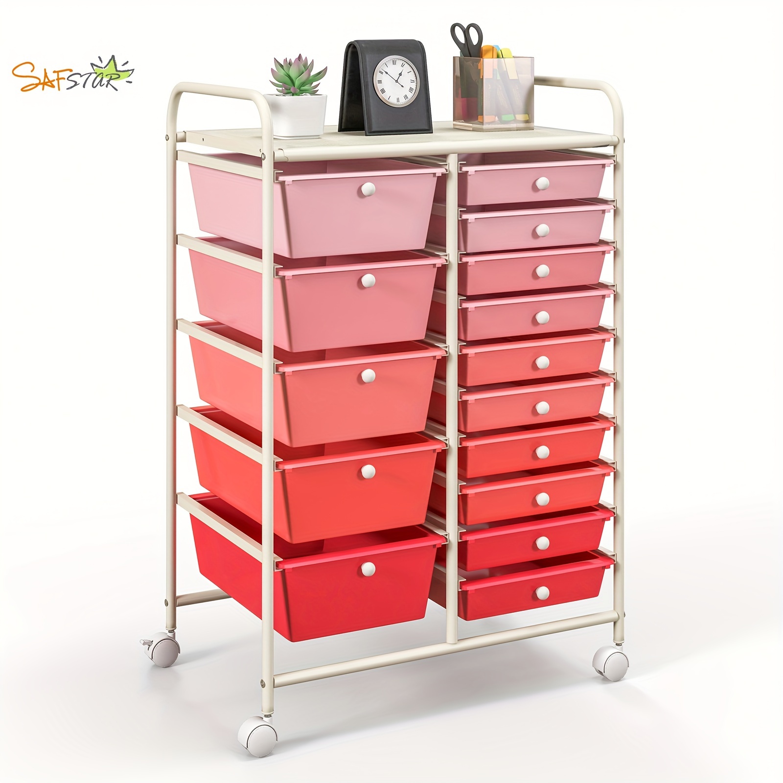 

Safstar 15 Drawer Rolling Storage Cart Tools Paper Office School Organizer