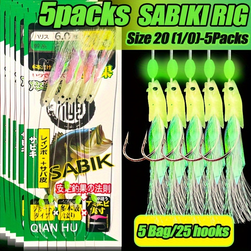 E-shop TAKBAS 5/10er-Pack Sabiki-Rigs, leuchtender Fischkopf Fischhaut, Angelköder-Köderrigs, Meeresangelrigs mit Haken, Makrelenrigs für Süß-