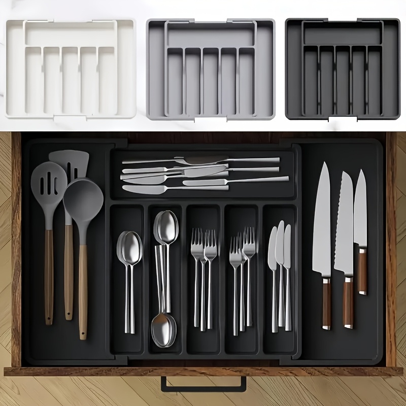 

Flatware Organizers, Retractable Cutlery Storage Box, Extendable Large Capacity Utensil Storage Holder, For Drawer, Counter And Cabinet, Kitchen Organizers And Storage, Kitchen Accessories