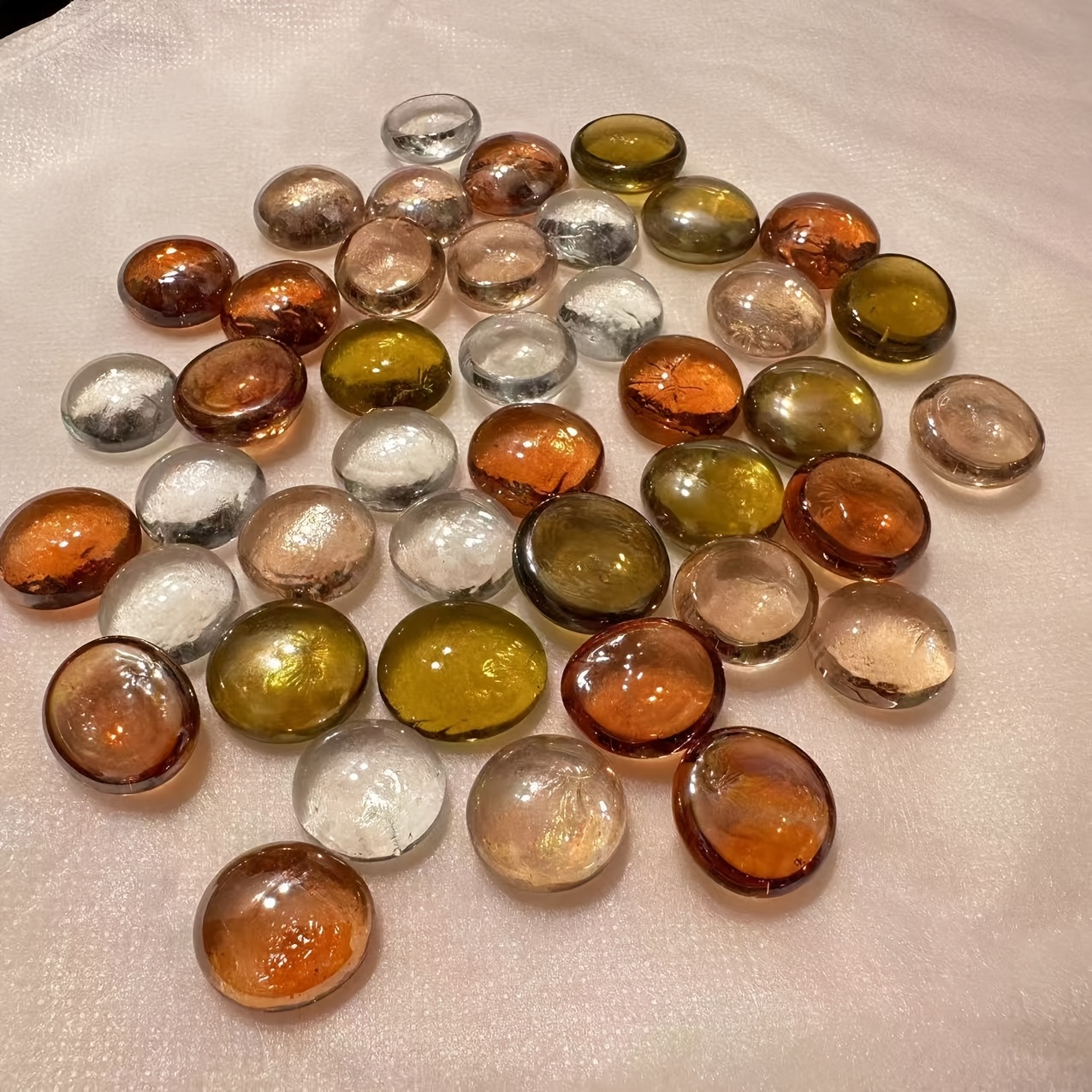 TEMU 32pcs Flat Glass Pebbles - Decorative Glass Stones For Aquariums, Vase Fillers, And Plant Containers - Mixed Colors Of Transparent And Opaque -