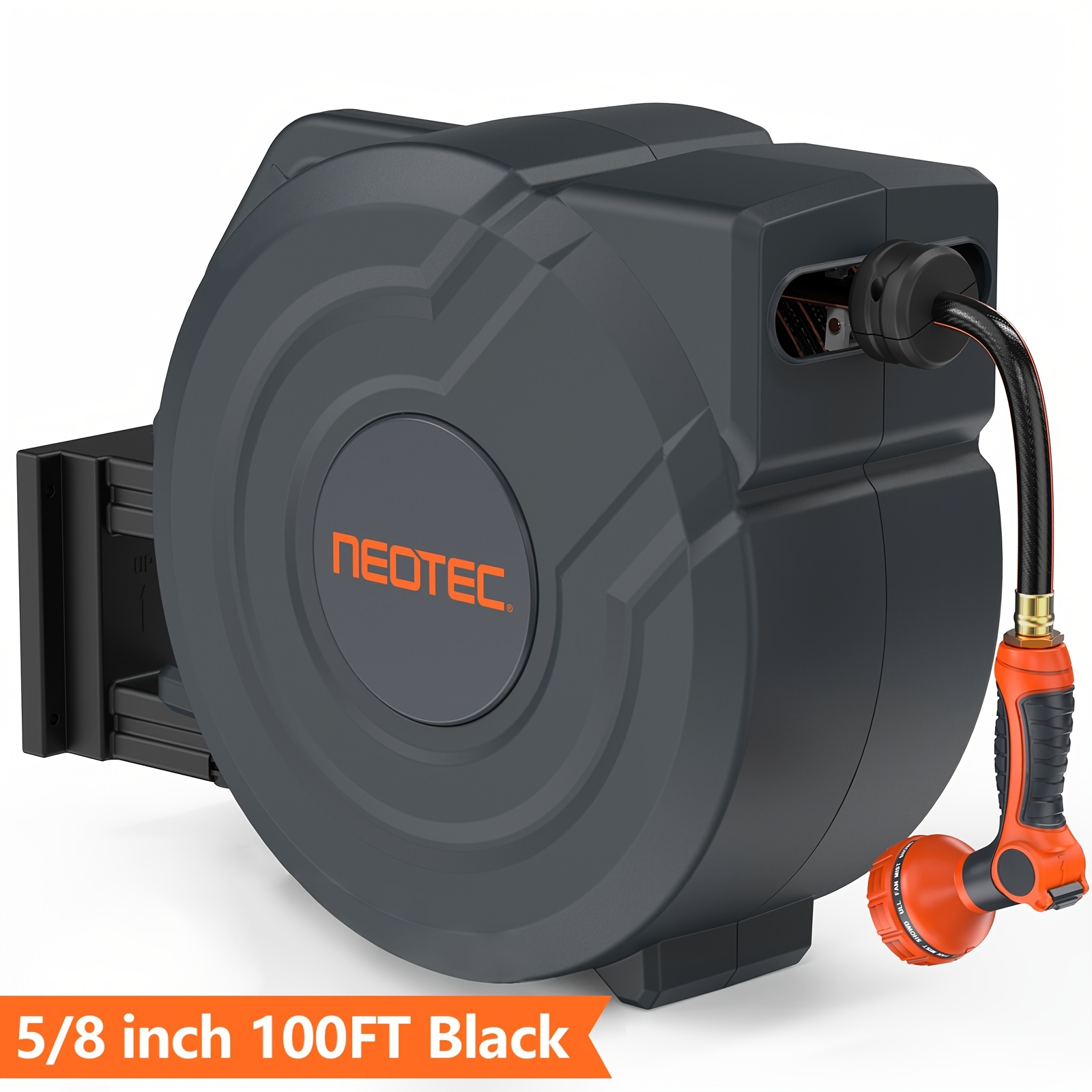 TEMU Retractable Garden Hose Reel, 5/8" X 100ft Wall Mount Heavy Duty Automatic Hose Reel With 9 Pattern Nozzle, Any Length Lock & Slow , Swivel