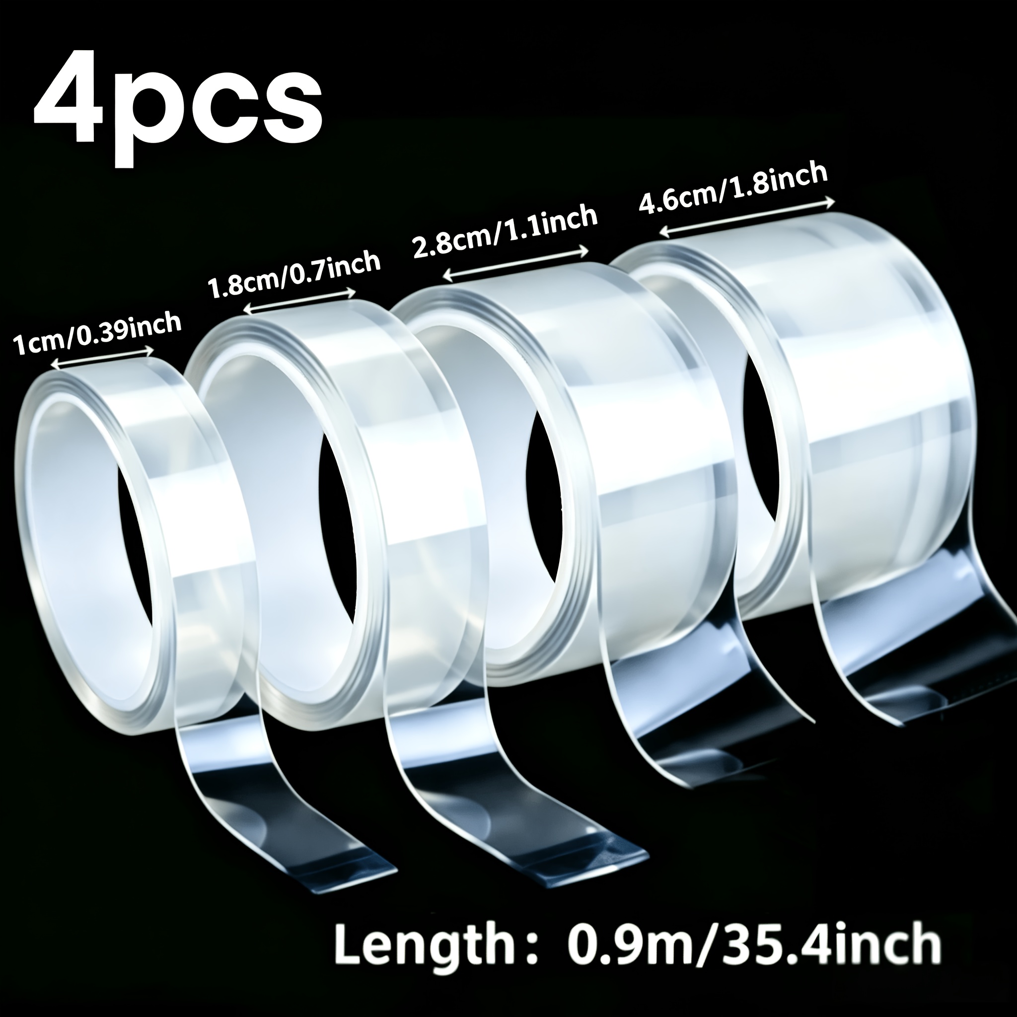 TEMU 4 Rolls Super Strong Nano Double-sided Tapes Set - Reusable, High Strength, No Residue, Suitable For Home, Office, And Car - Ideal For Crafts,