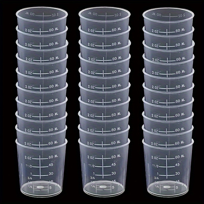 

30/60 Plastic Measuring Cups, 60 Ml/2 Oz Clear Cups, Suitable For Epoxy Resin, Stains, And Mixing Paints.