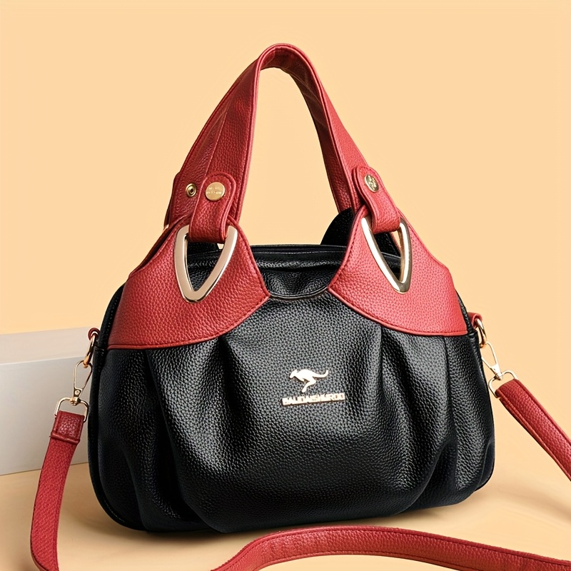 Luxurious Color-Block Design Women'S Handbag And Shoulder Bag, Crafted with Delicate Materials to Create a Fashionable Classic, Unique Metal Ring Decoration on The Handle Showcases Individual Taste
