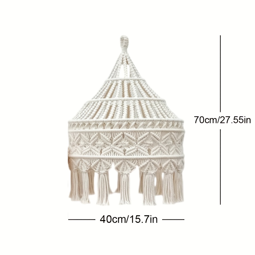Image of 1pc Bohemian Macrame Lampshade - Large Lace Fringe Pendant Light Cover, Decorative Tassel Chandelier Shade, No Bulb Included, Perfect For Home Decor, Macrame Light Hanging Lampshades