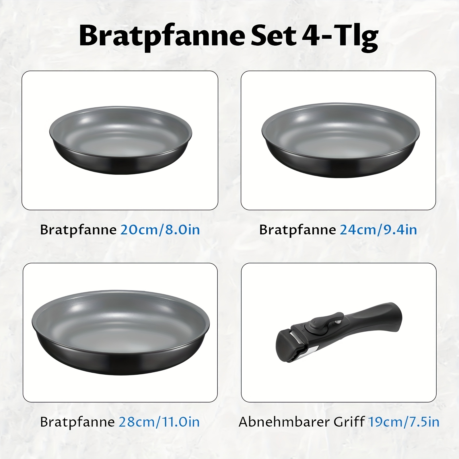 TEMU Pan Set With Removable Handle, Frying Pan Set With Ceramic Coating, Induction Pan Set For All , 20 + 24 + 28 Cm, Stackable Design, Dishwasher/oven Safe