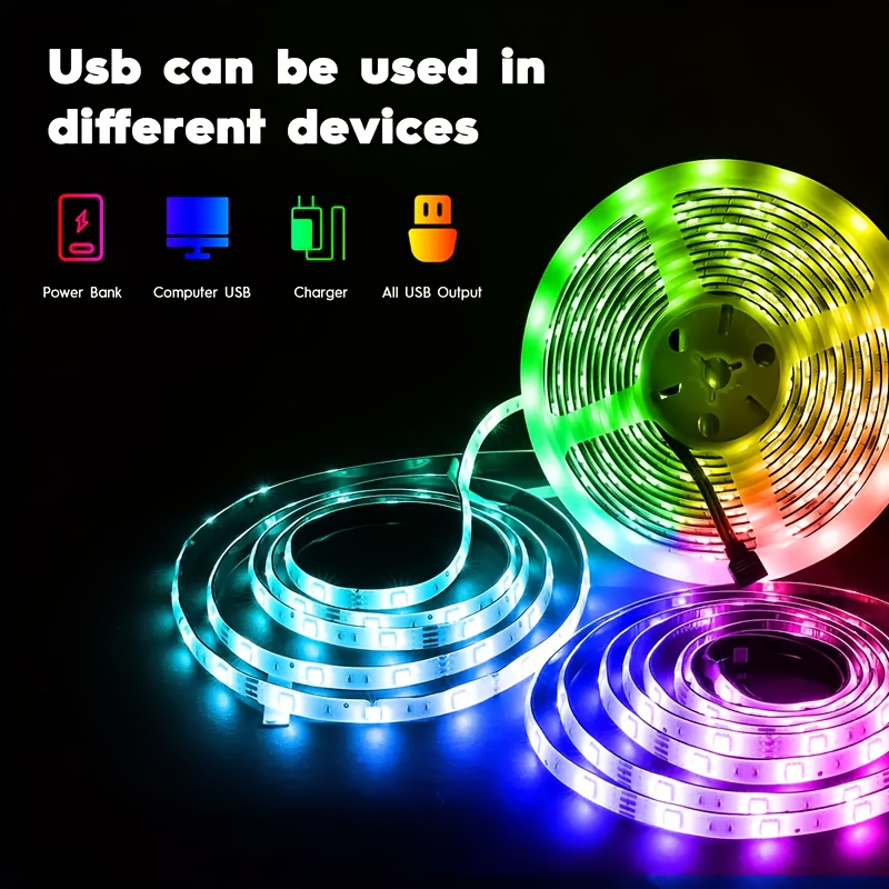 RGB LED Strip Lights, 100-4000cm Flexible Strip, USB 5V, App Remote Control, Dimmable Color Changing, Adjustable, for TV Backlight, Game Room, Room Decoration, Non-rechargeable Button Battery
