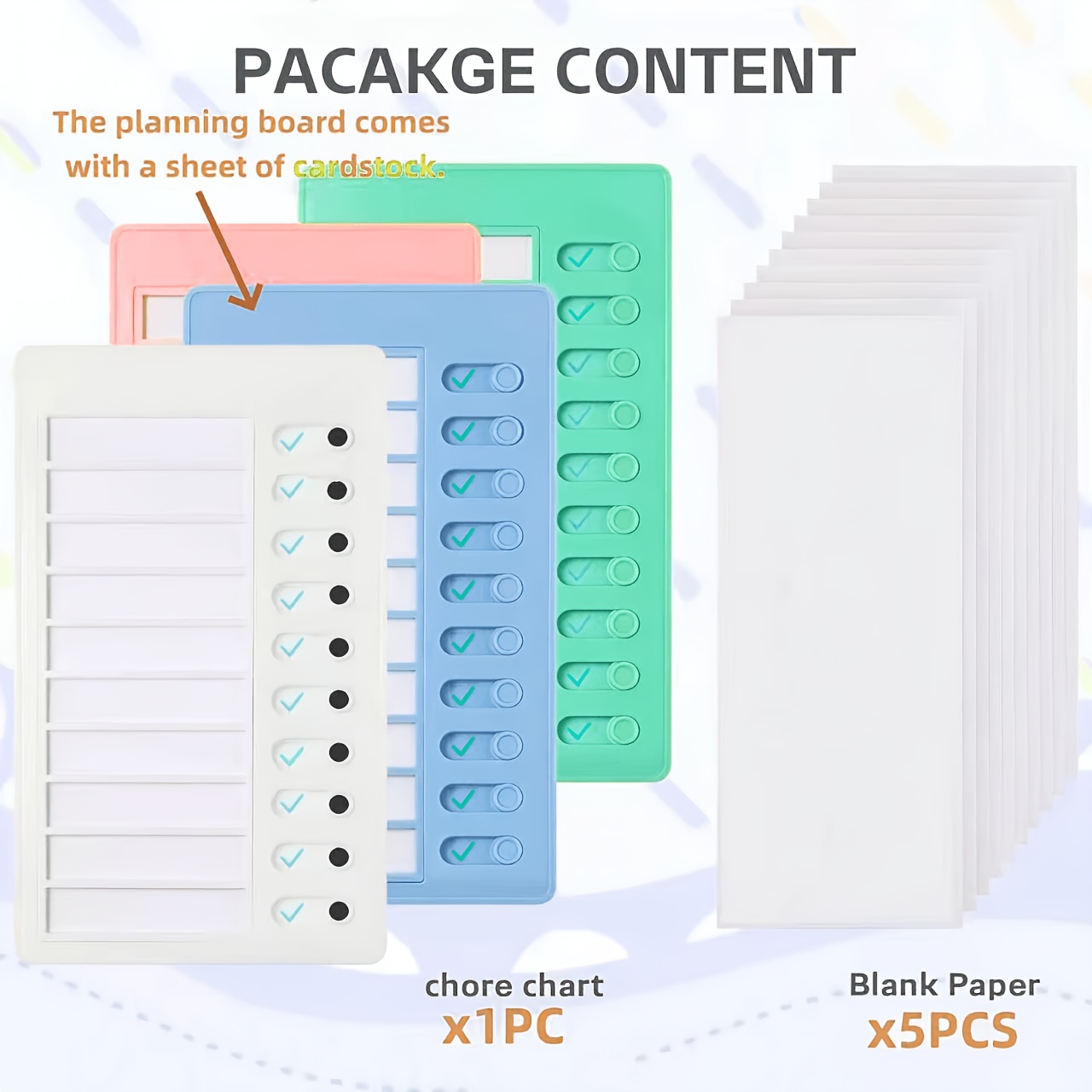 Image of 6pcs Set Including 1pc Board And 5pcs Replaceable Sheets, Suitable For Recording Lists, Self-monitoring , Family Schedule, Detachable Blank Planner, Weekly Chore List, Habit Cultivation Planner