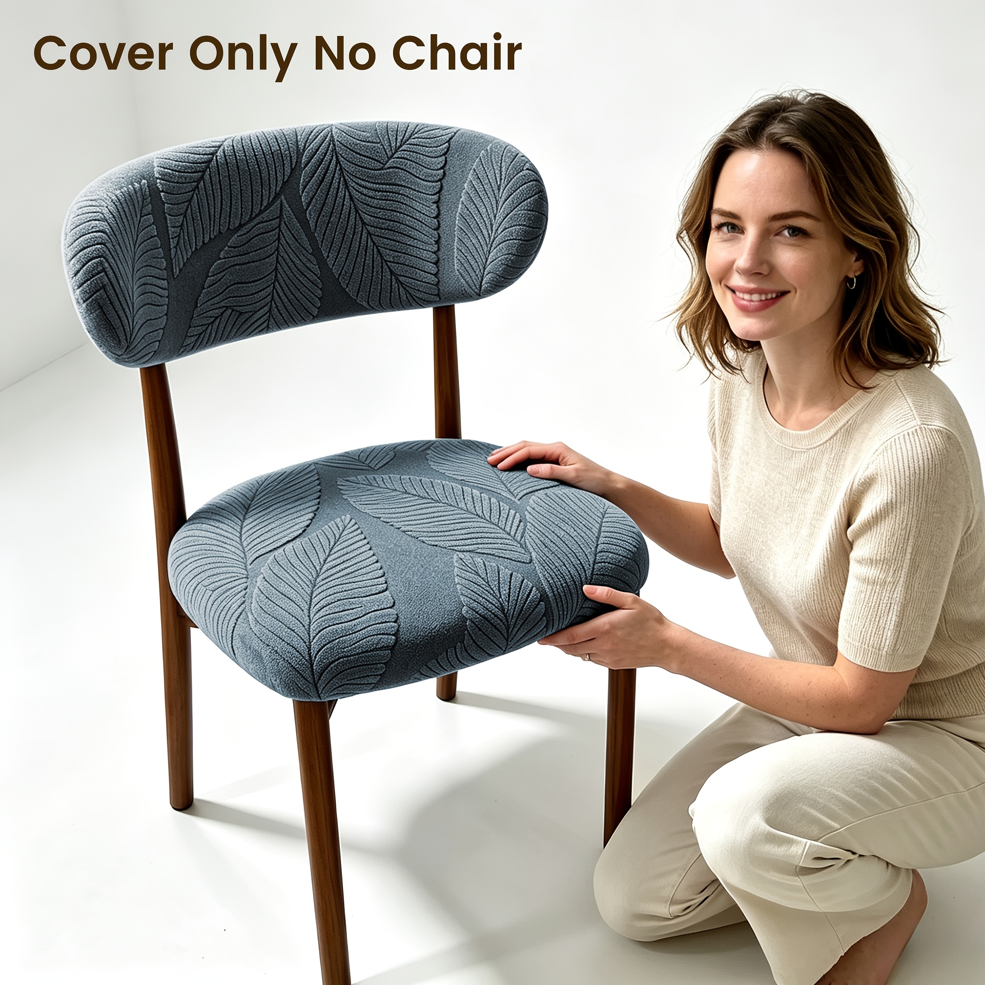 TEMU 2pcs Set: 1 Seat Cushion Cover + 1 Back Cushion Cover. Stretchy Chair Cover With Leaf Floral Pattern, Chair Slipcover For Chairs With Curved