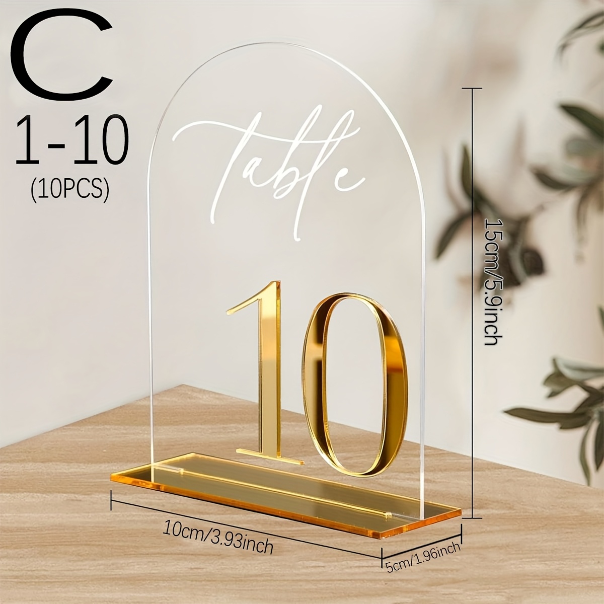 TEMU 1 Acrylic Table Number Golden Transparent Table Card 10pcs Modern Light Luxury Banquet Table Number Card Seat Card Suitable For Wedding Birthday