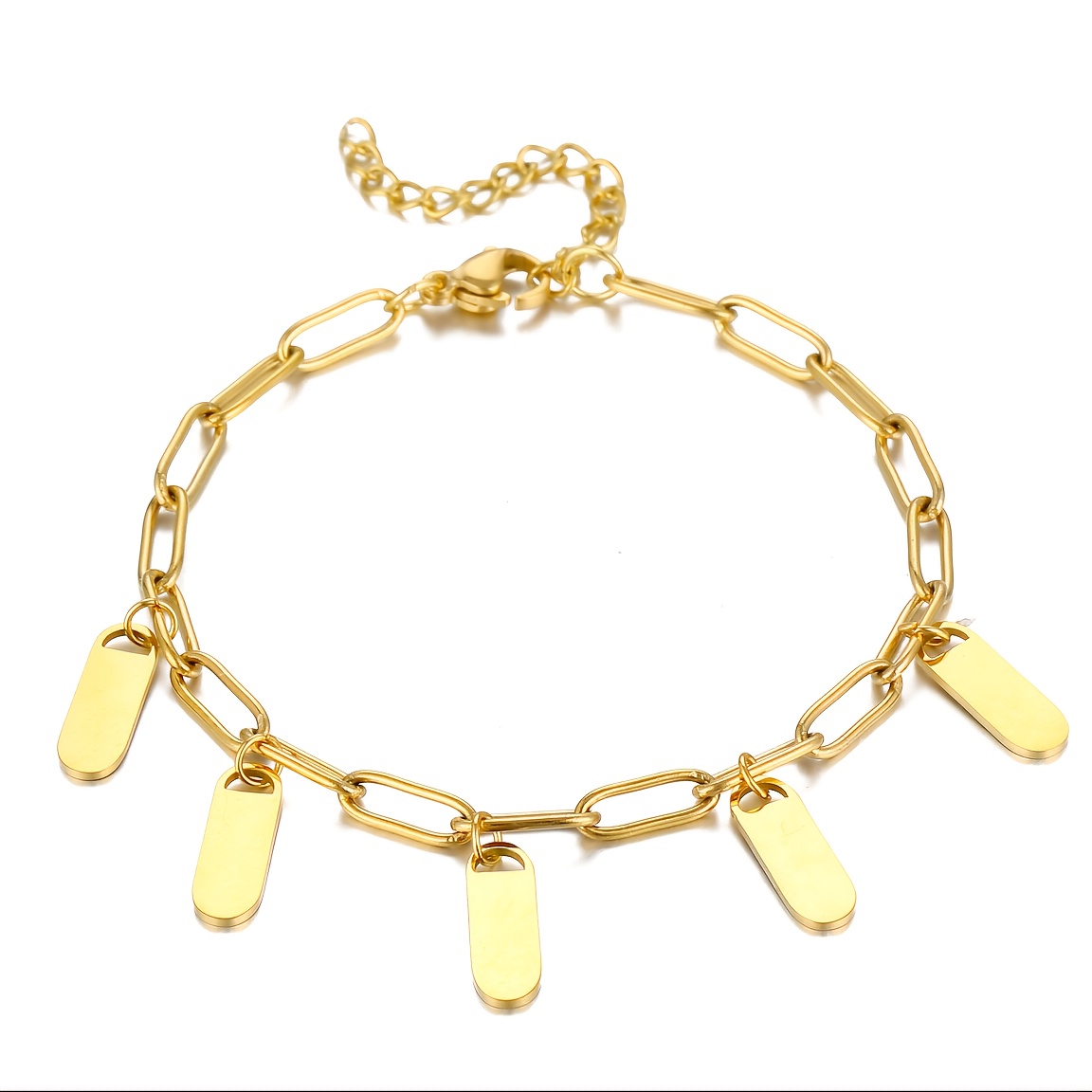 TEMU Personalized Custom Women' Chain Initial Tag Bracelet, Engraved With Names, Perfect Birthday Gift For Mom Girlfriend, Golden Plated Adjustable,