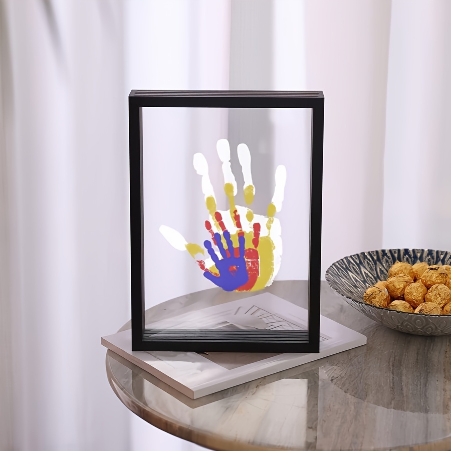

1pc, Family Handprint Frame, Transparent Glass, Diy Art Print Keepsake, Multi-person Handprint Design, Modern Style, 12.2x8.82 Inches, Shadow Box Wall Decor