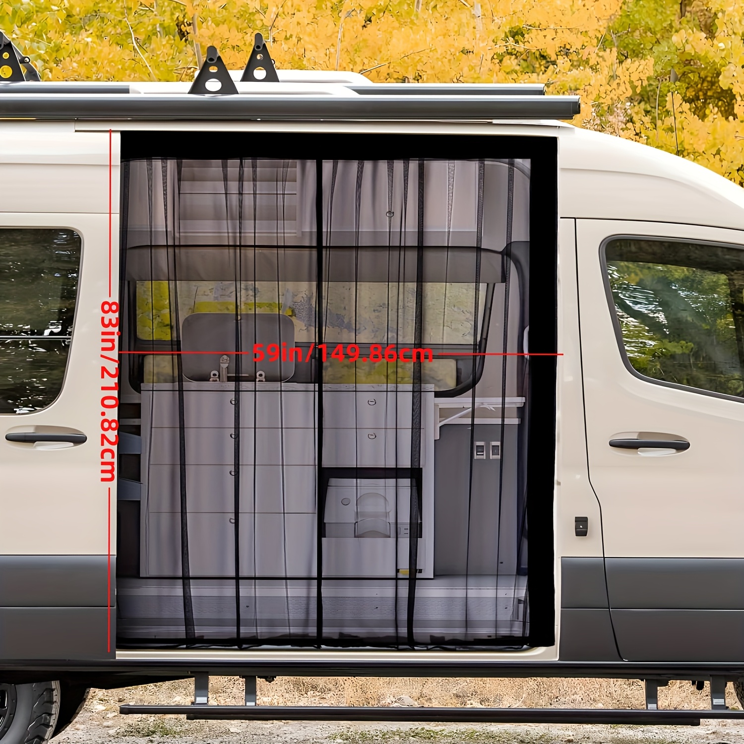 Image of Magnetic Sliding Door Screen For , Featuring Mesh Curtains That Are Easy To Set Up And , Compatible With For Mercedes Sprinter, For Ford Transit, For Promaster, And