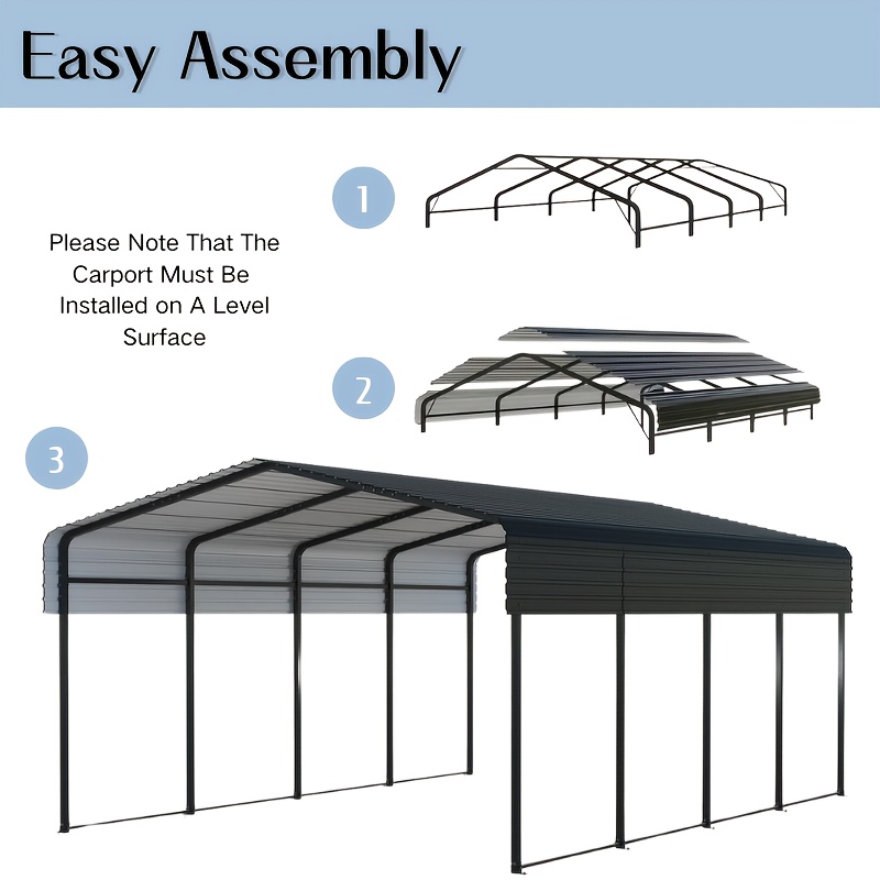 

13×20 Ft Large Galvanized Metal Carport Is Enough To Be Used As A Car, Boat, Pickup Truck And Tractor Garage, As Well As Outdoor Winter Storage!