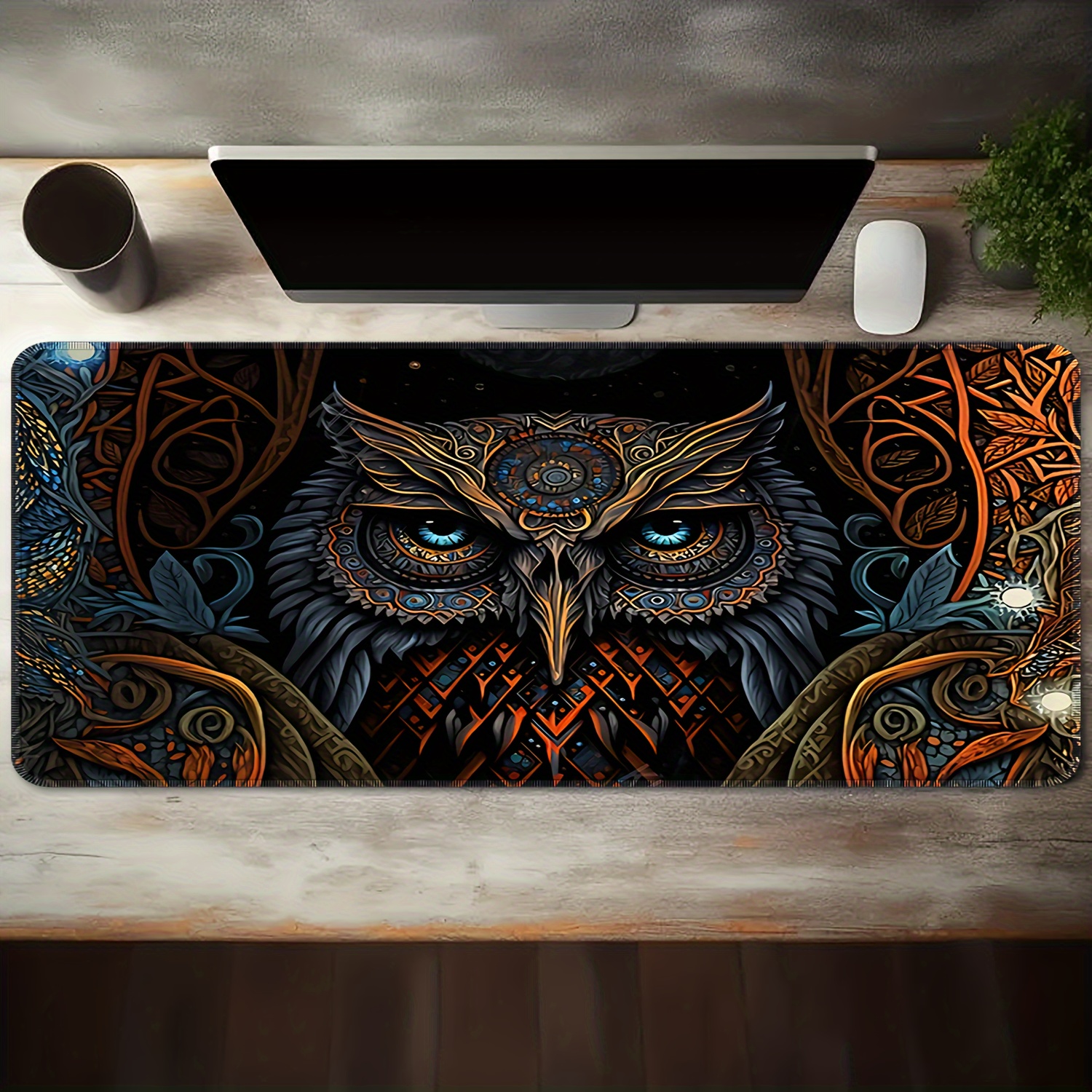 

1pc Owl Large Gaming E-sports Computer Oversized Extended Thickened Mouse Pad, Night Owl Desktop Mat Desk Pad, Non-slip Mouse Pad, Washable Rubber Material Mouse Pad