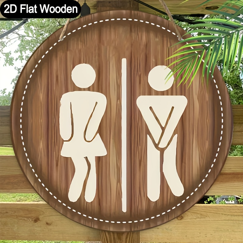 

2d Flat Wooden Unisex Restroom Signs - Rustic Farmhouse Style, Half Toilet Door Decor For Men And Women, Funny Bathroom Wall Plaque For Home Or Business, Restroom Decorations