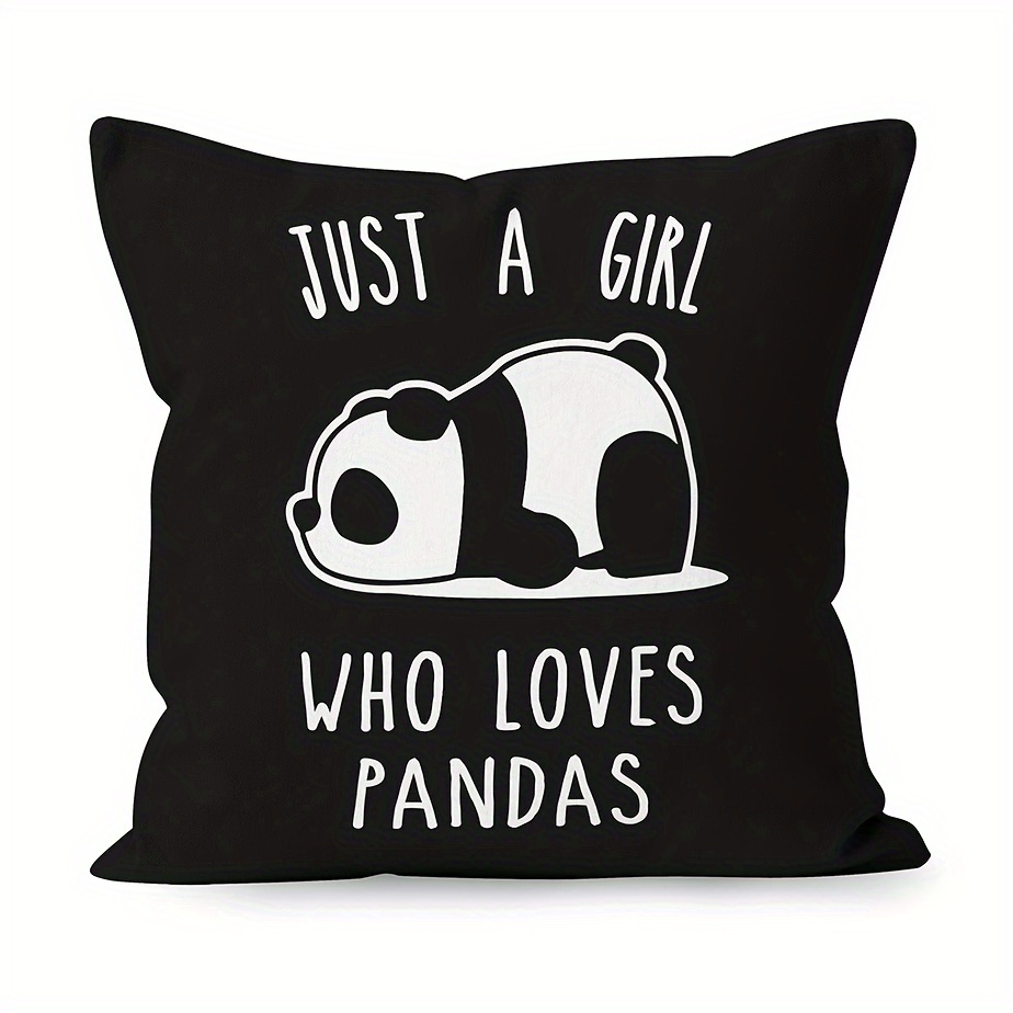 

1pc, Just A Girl Who Loves Pandas Panda Short Plush Throw Pillow Cover 18 X 18 Inch, Cartoon Panda Bear Lover Gifts For Home Room Bed Sofa Bedroom Decorations Decor