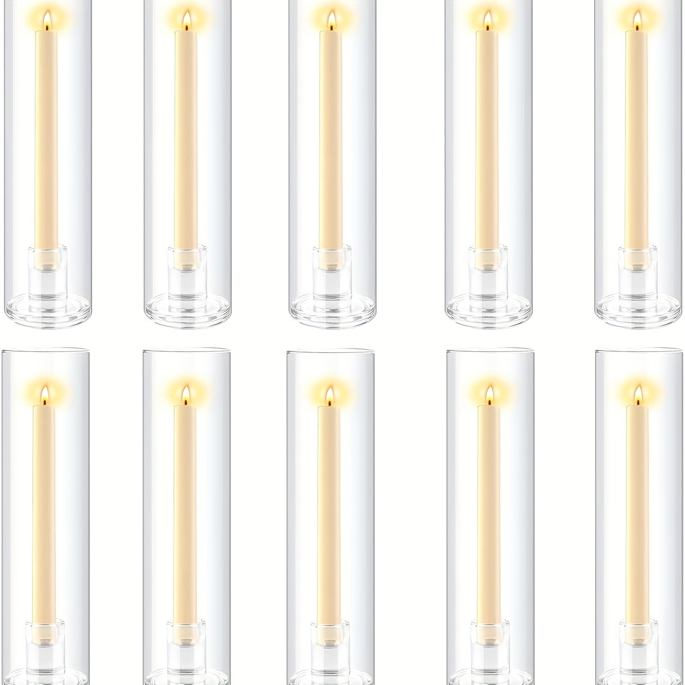 Image of High-temperature Resistant 10pcs Set Tapered Borosilicate Glass Candle Holders For Wedding And Holiday Banquet Table Decor Transparent Hurricane Votives