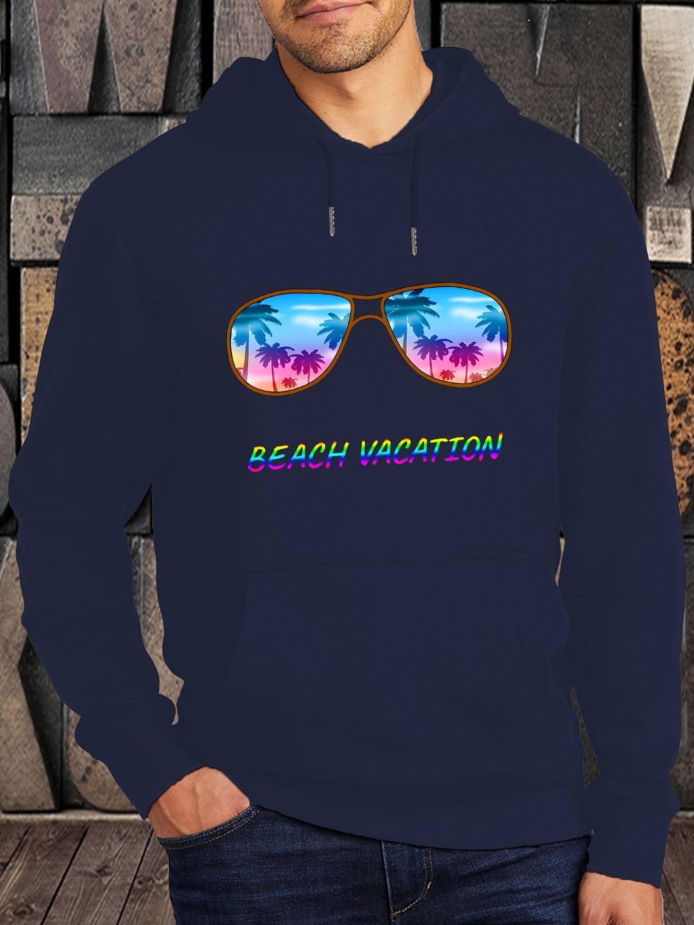 felpa cappuccio a maniche lunghe stampa beach Temu Italy