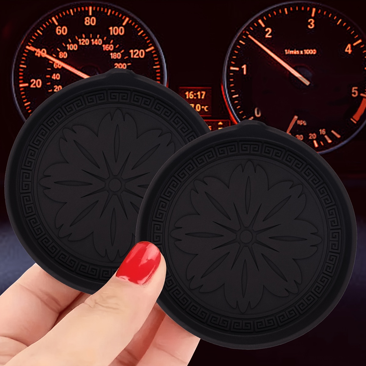 

2-pack Flower Pattern Silicone Car Cup Holder Coasters - Universal Anti-slip Vehicle Interior Accessories With Easy Removal Pull Tab