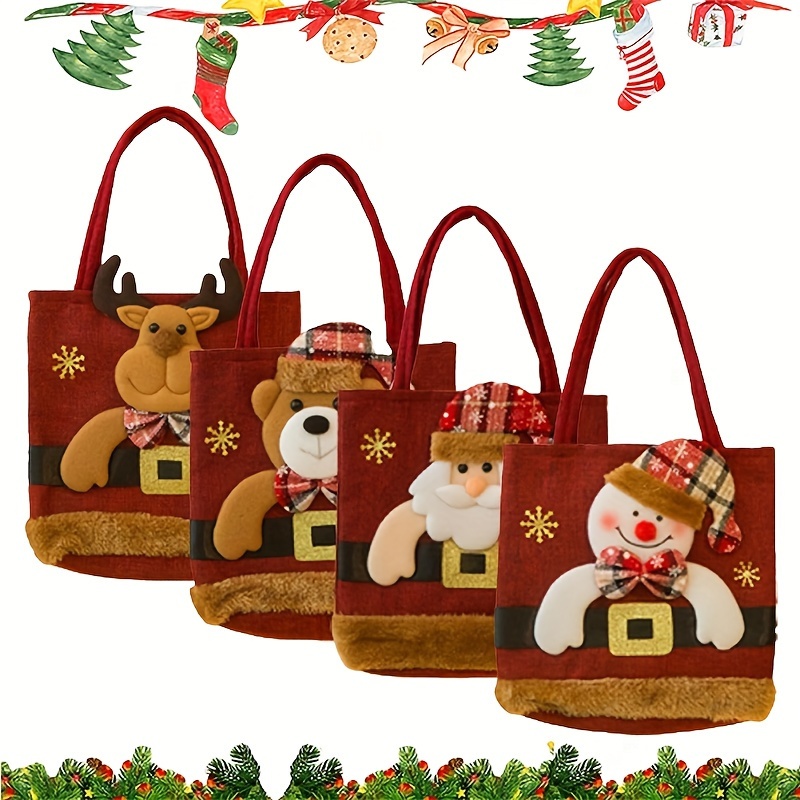 TEMU 4pcs Christmas Gift Bags For - Red Tote With , Snowman & Reindeer - Storage Solution