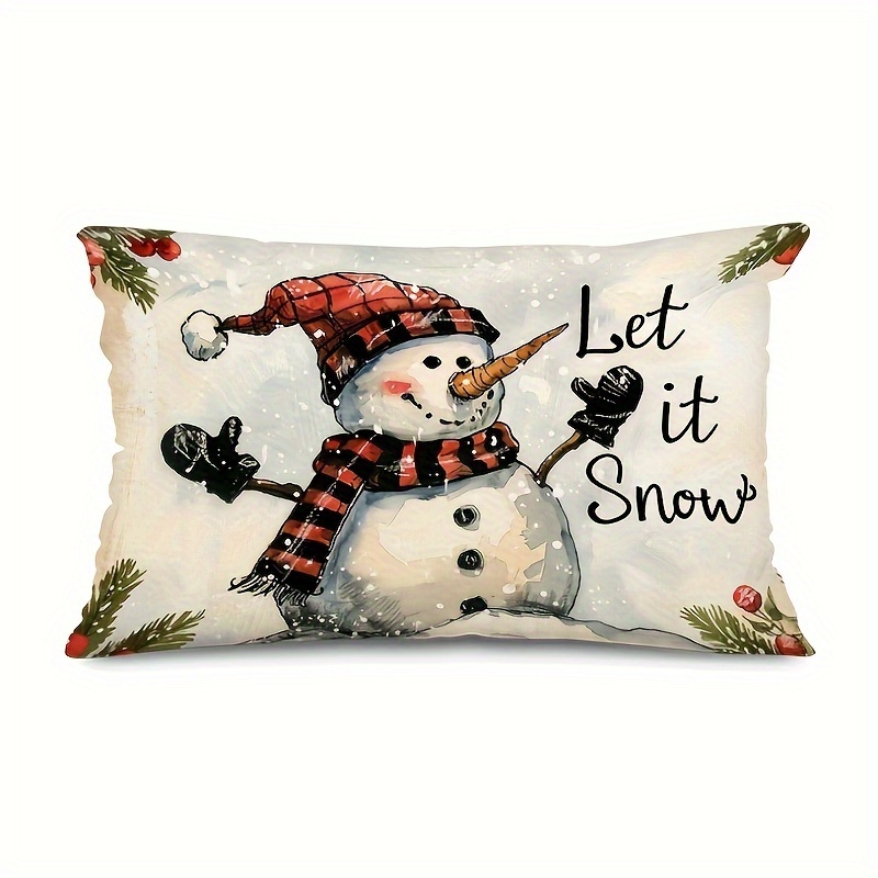 

1pc Christmas Pillowcase, 18x18 Inches, Red Snowman "" Design, Washable, Zippered, Allergy-free, Sofa Bed Decor, Home & Kitchen Decorative Cushion Cover