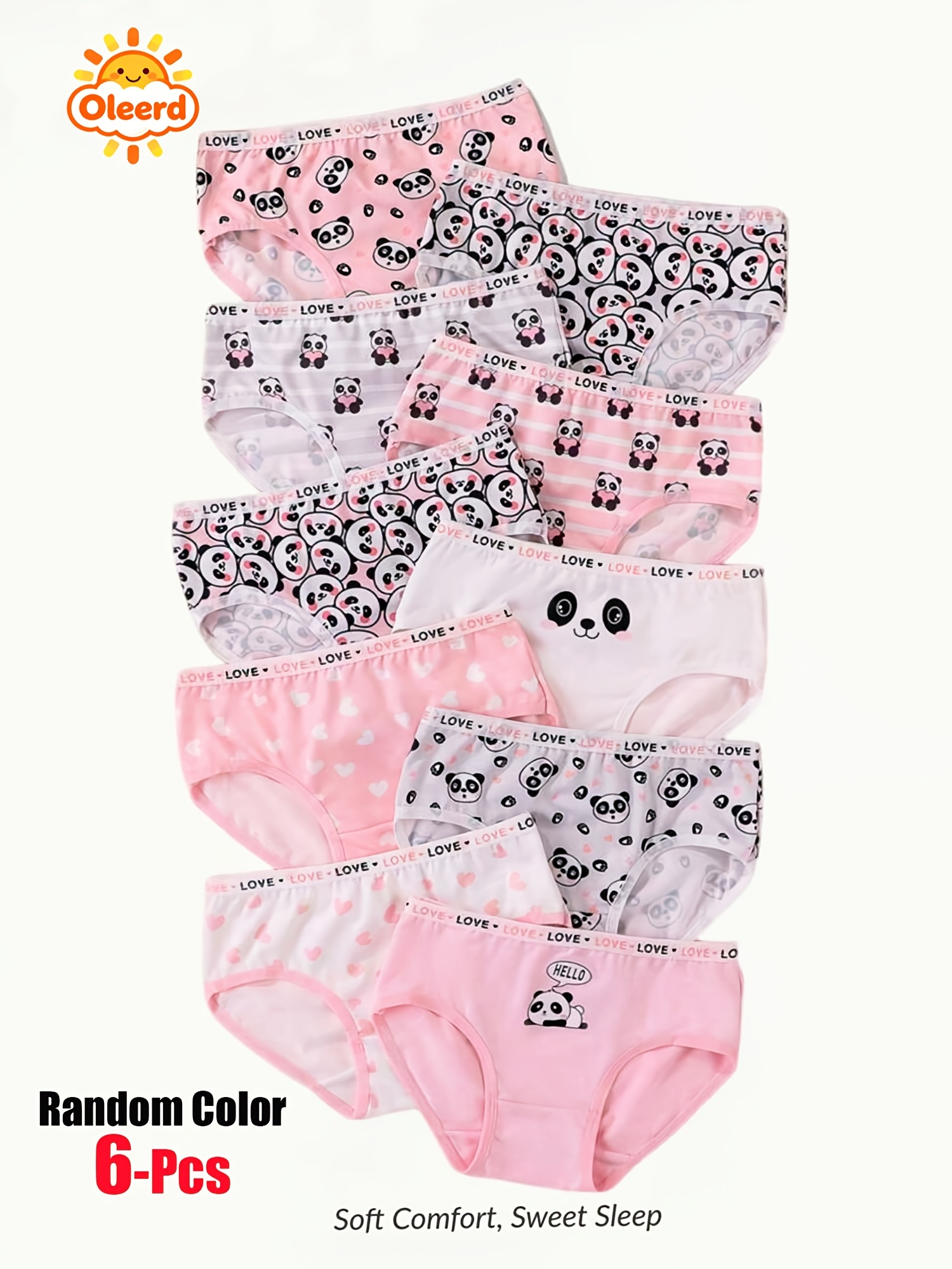 6pcs random color girls cute panda print panties pink series girls underwear