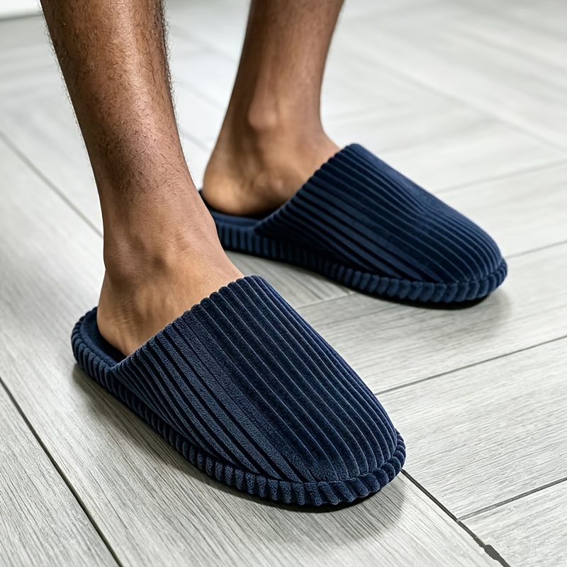 TEMU Corduroy Fine Stripe Fabric, Easy Comfortable Fashion Men's Indoor Bedroom Floor Home Slippers, Couple Men's Gift Home Men's Plus Size Autumn