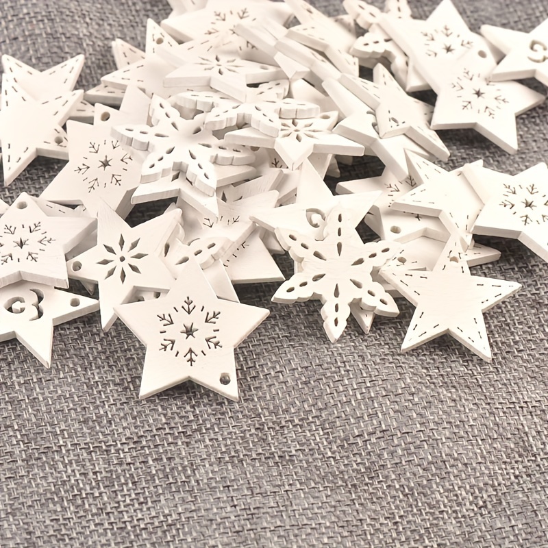 

50pcs Mixed 30-32mm Wooden Star Ornaments For Christmas Tree, Wood Chips Crafts, Diy Accessories, Christmas Party Home Decor, Five-pointed Star, Craft