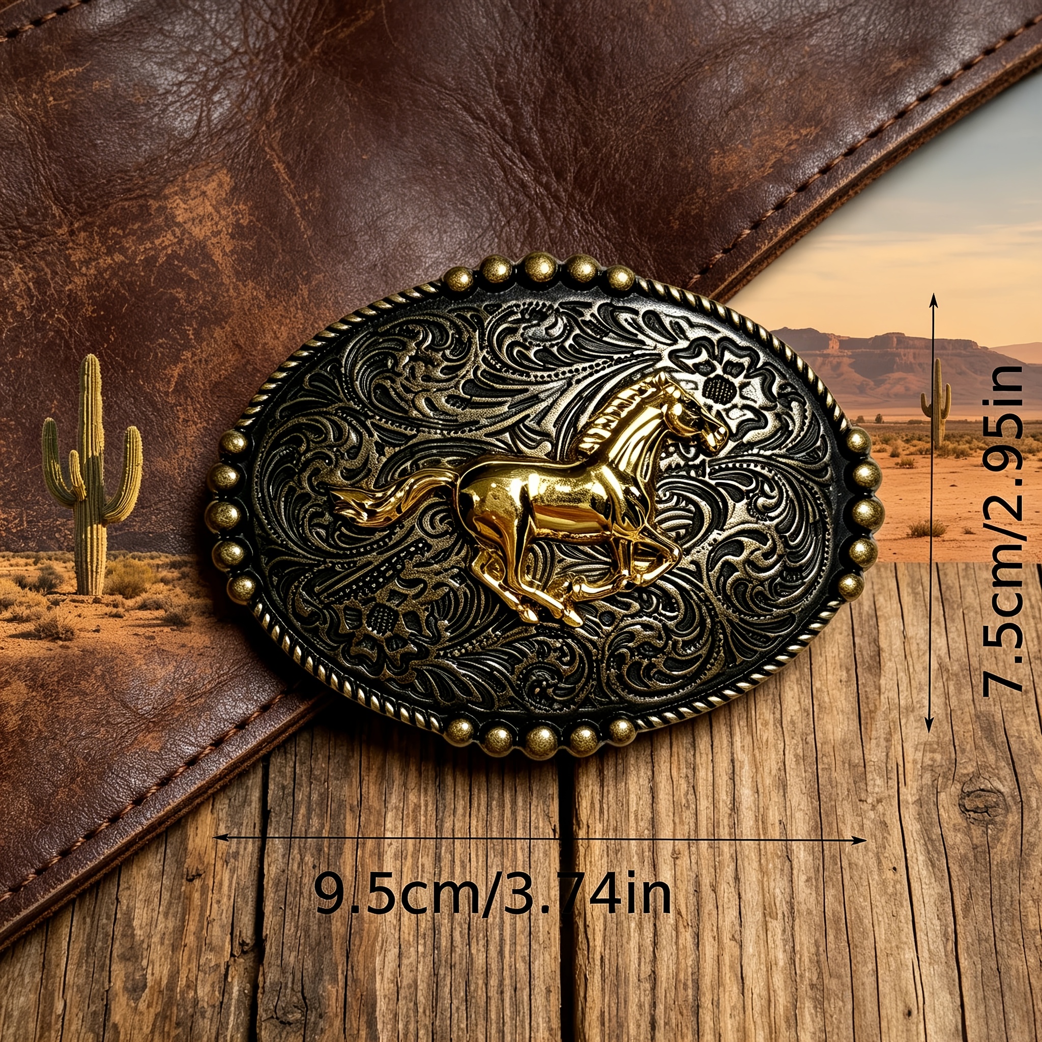 TEMU 2-color Running Horse Belt Buckle Western Cowboy Floral Scroll Carved Oval Belt Buckle Vintage Country Equestrian Horse Head Belt Buckle Men's
