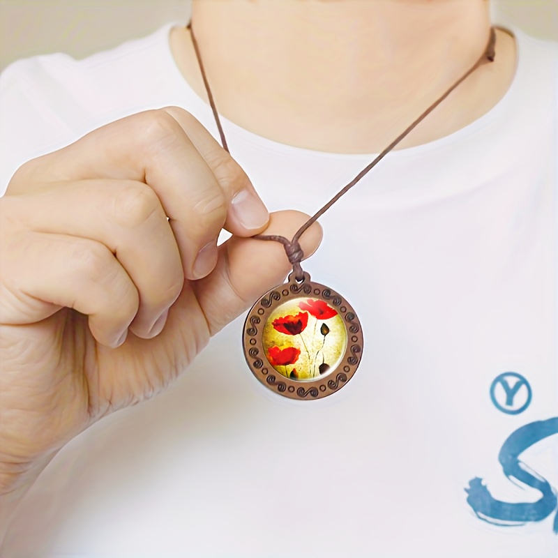 Handcrafted Wooden Round Pattern Necklace Pendant for Unisex