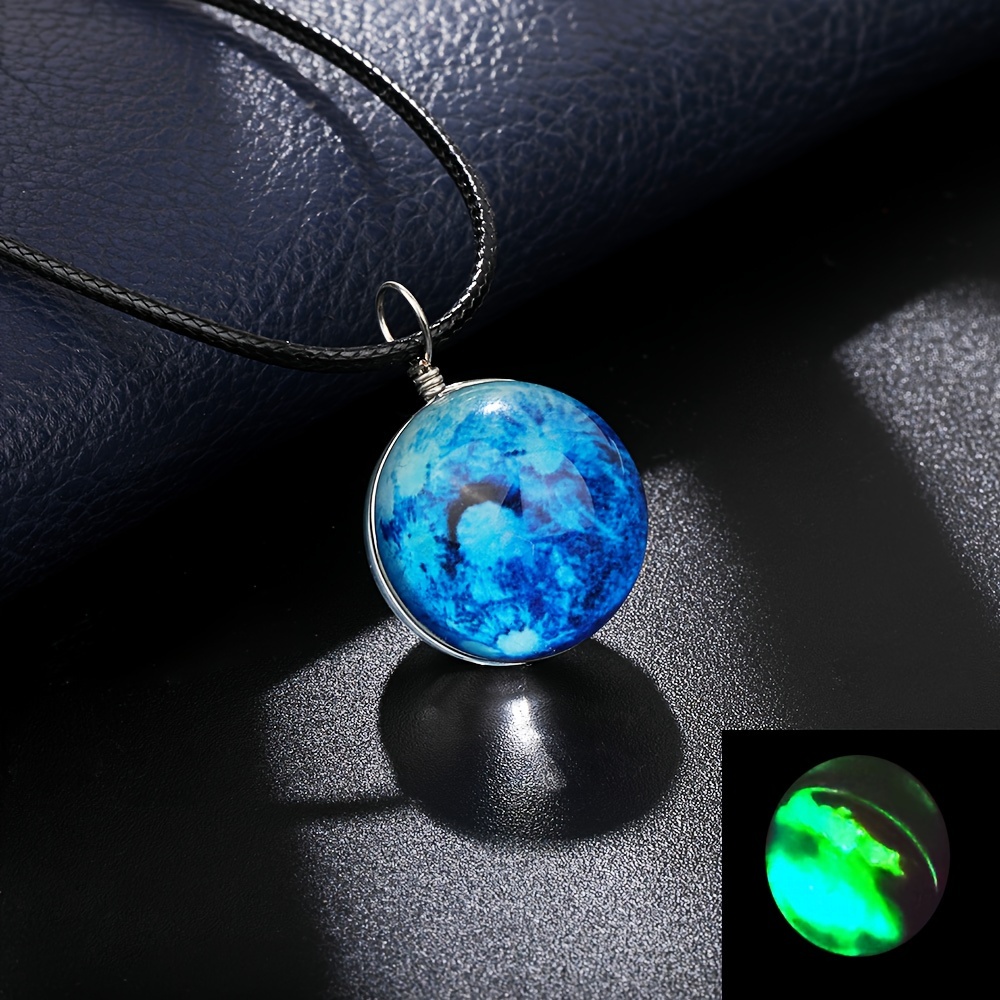 4pcs set starry river pendant necklaces set dual sided glass orb luminous boho retro style     gemstone glow in the dark travel beach jewelry accessory for music festival details 9